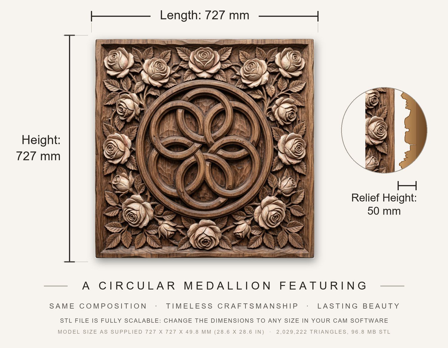Elegant Rose Garland Interlocking Infinity Ring CNC Relief STL bas-relief STL — view 3