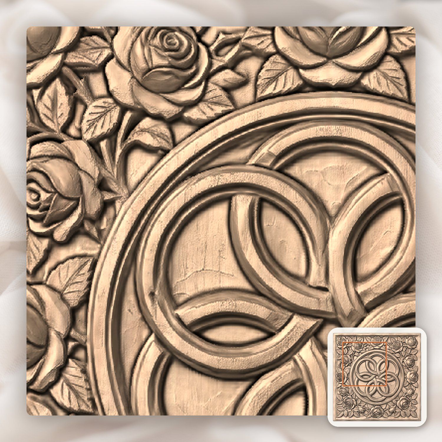 Elegant Rose Garland Interlocking Infinity Ring CNC Relief STL bas-relief STL — view 7