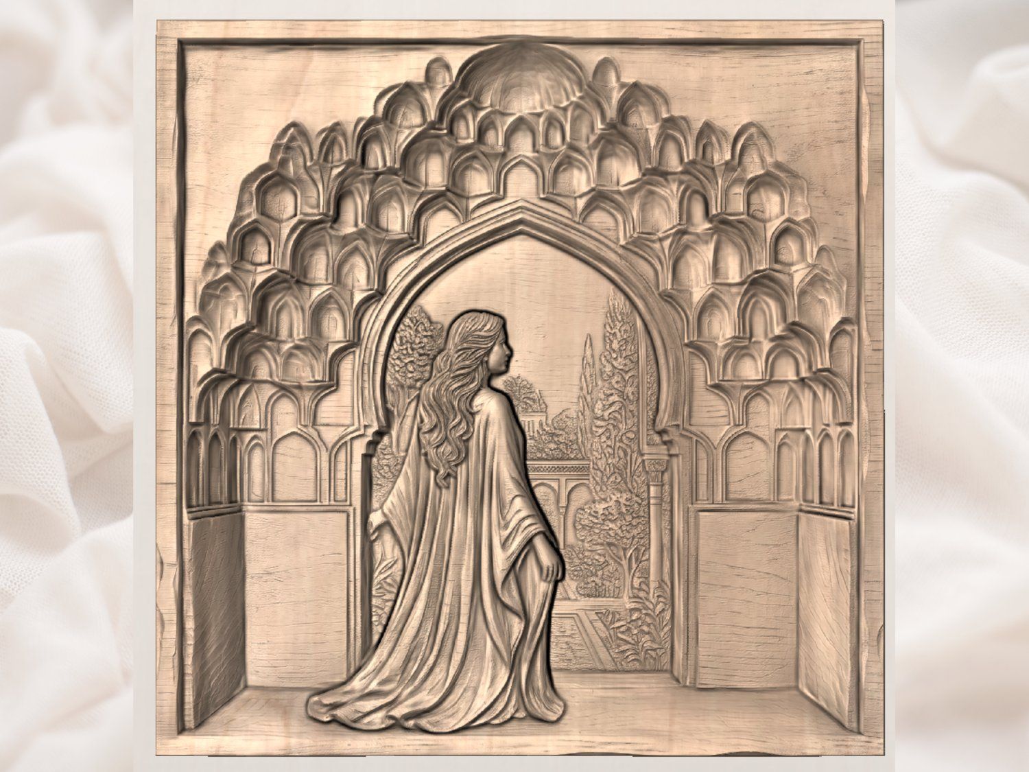 Elegant Woman Garden Archway CNC Relief STL bas-relief STL — view 3