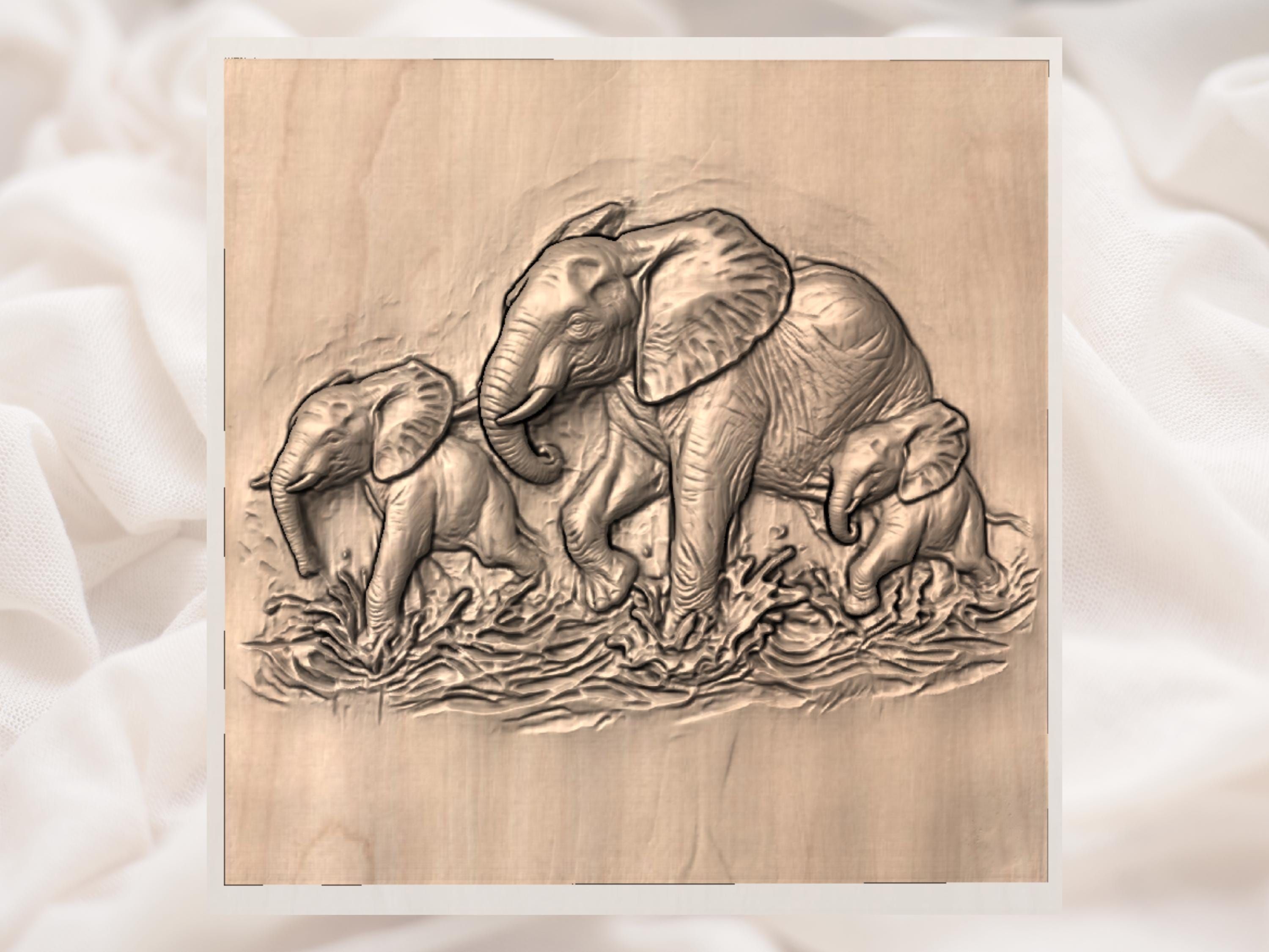 Elephant Striding Through Water Bas-Relief STL for CNC bas-relief STL — view 2