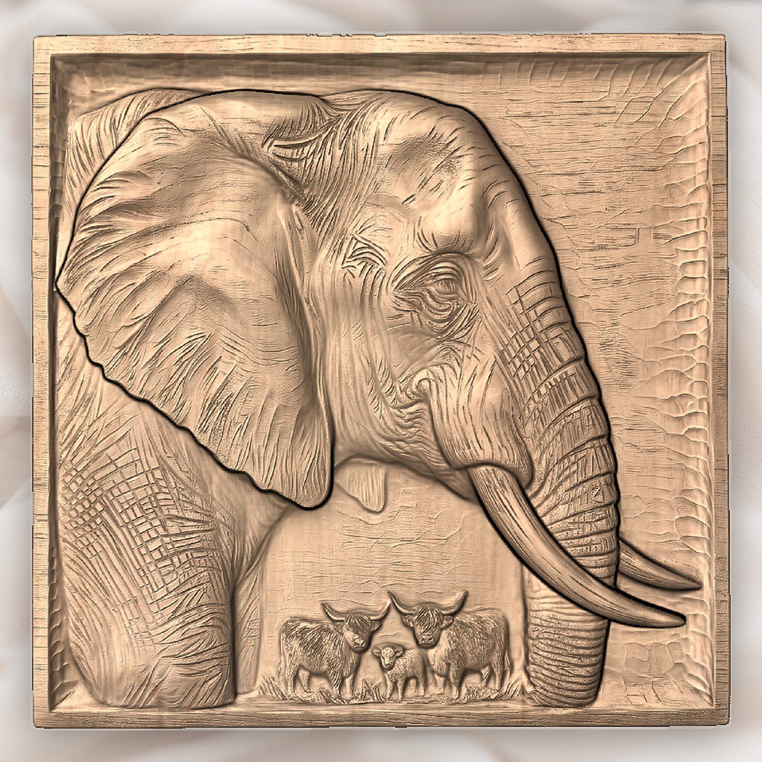 Elephant Highland Cow CNC Relief STL bas-relief STL — view 3