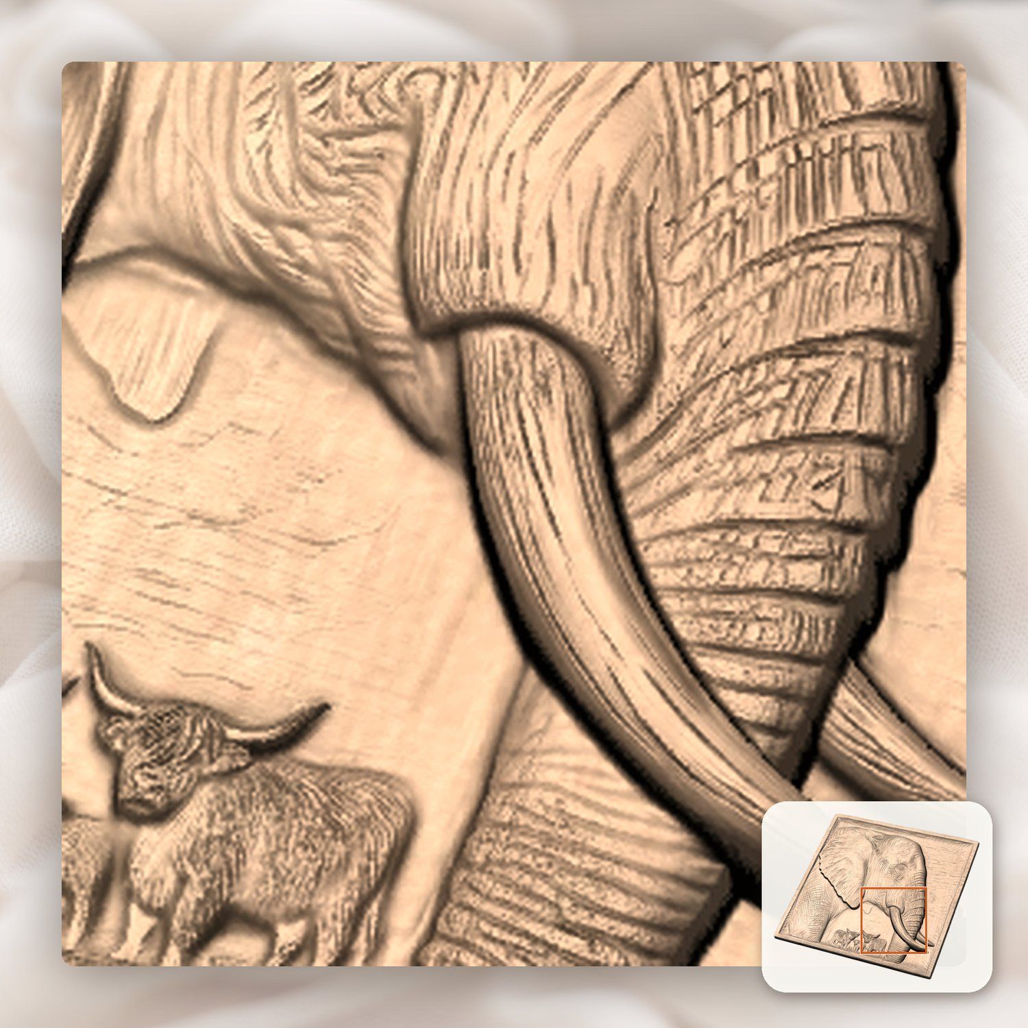 Elephant Highland Cow CNC Relief STL bas-relief STL — view 7