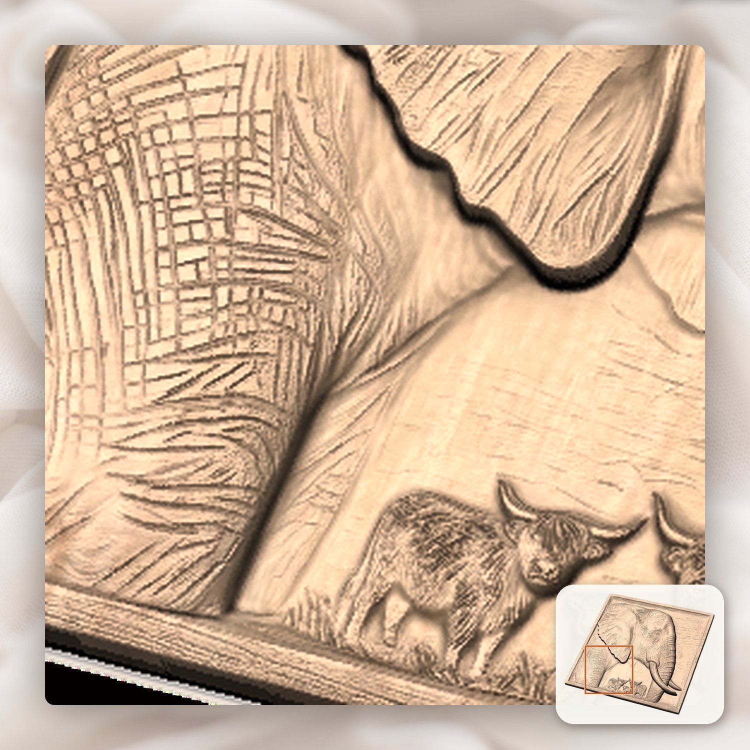 Elephant Highland Cow CNC Relief STL bas-relief STL — view 8