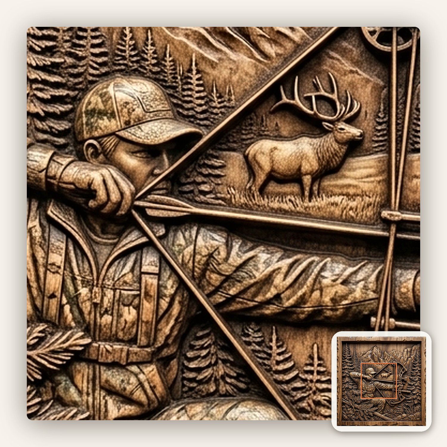 Elk Bow Hunter Mountain Wilderness Scene CNC Relief STL bas-relief STL — view 11