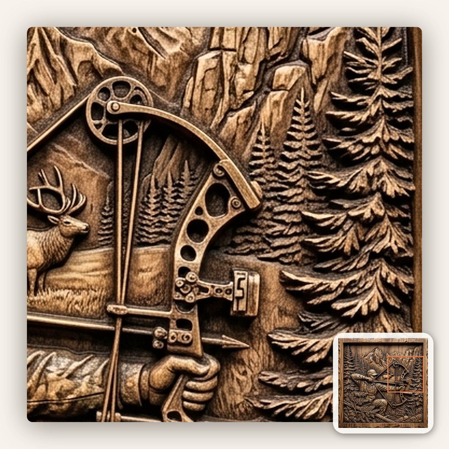 Elk Bow Hunter Mountain Wilderness Scene CNC Relief STL bas-relief STL — view 13