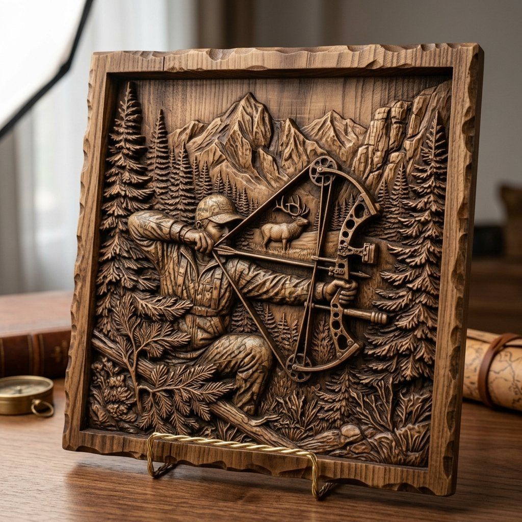 Elk Bow Hunter Mountain Wilderness Scene CNC Relief STL bas-relief STL — view 3