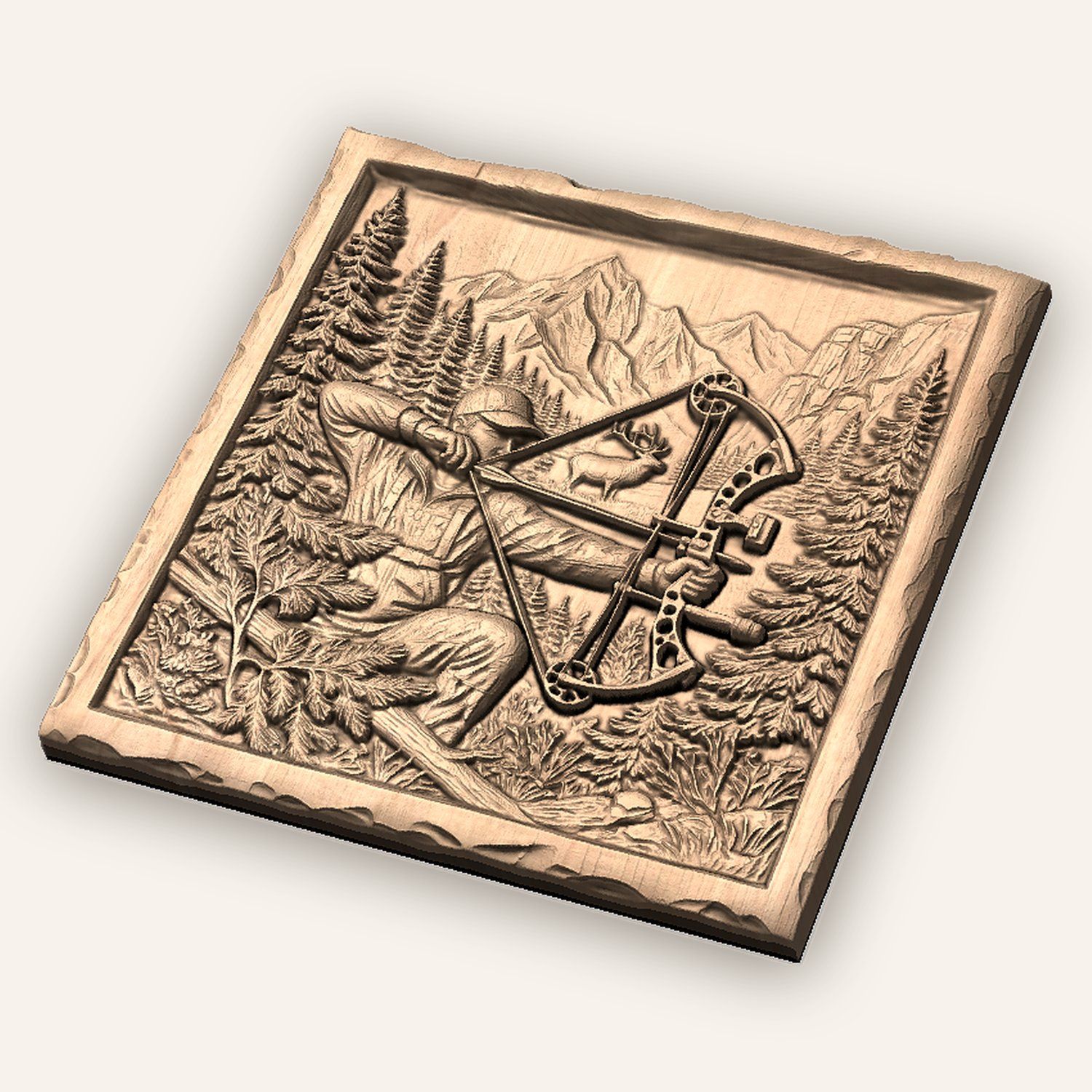 Elk Bow Hunter Mountain Wilderness Scene CNC Relief STL bas-relief STL — view 5