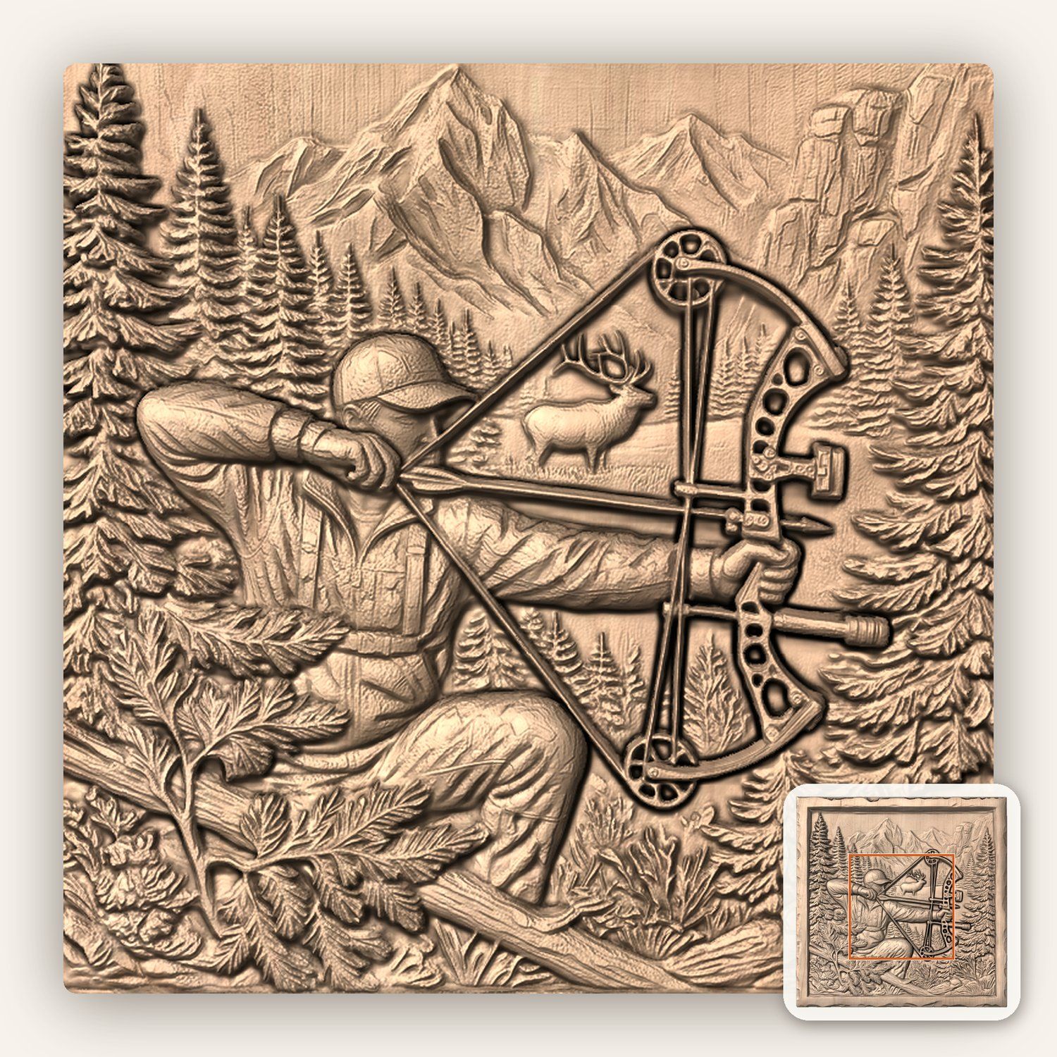 Elk Bow Hunter Mountain Wilderness Scene CNC Relief STL bas-relief STL — view 6