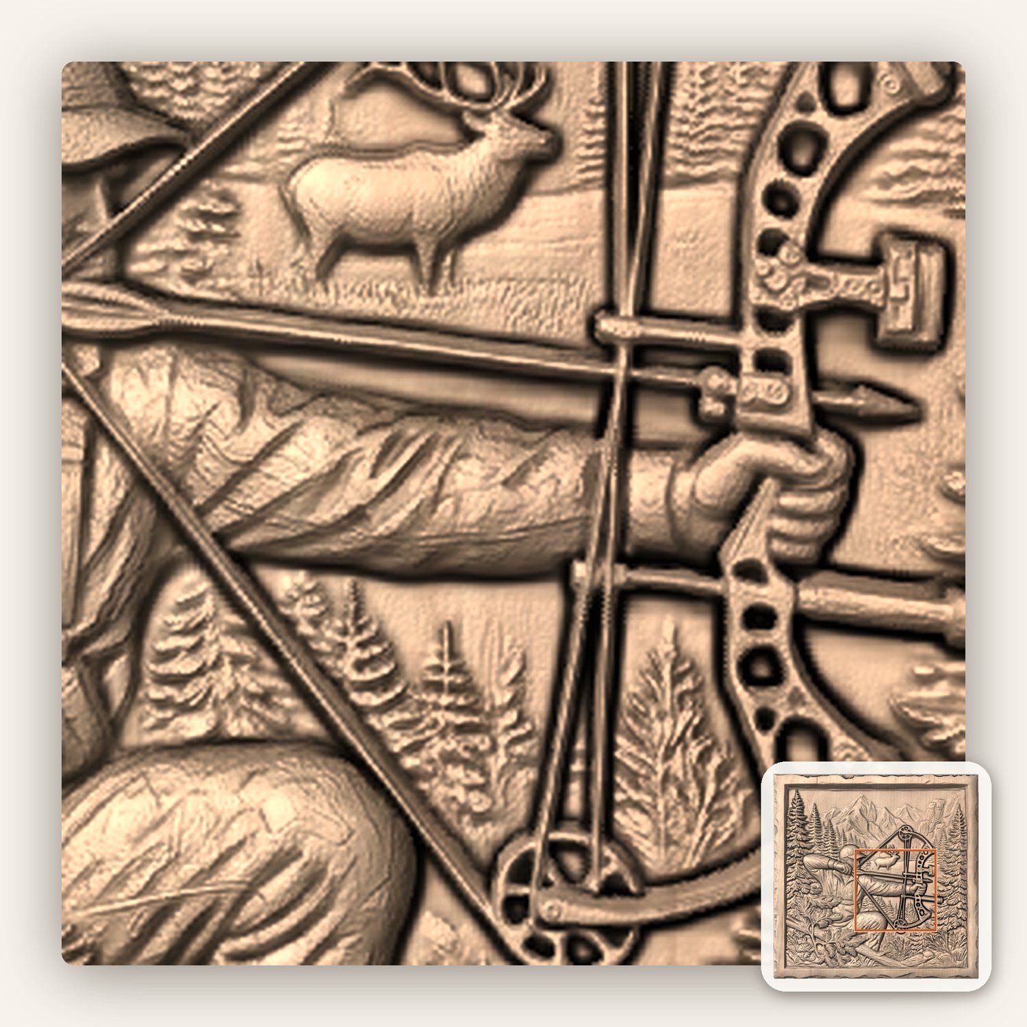 Elk Bow Hunter Mountain Wilderness Scene CNC Relief STL bas-relief STL — view 7