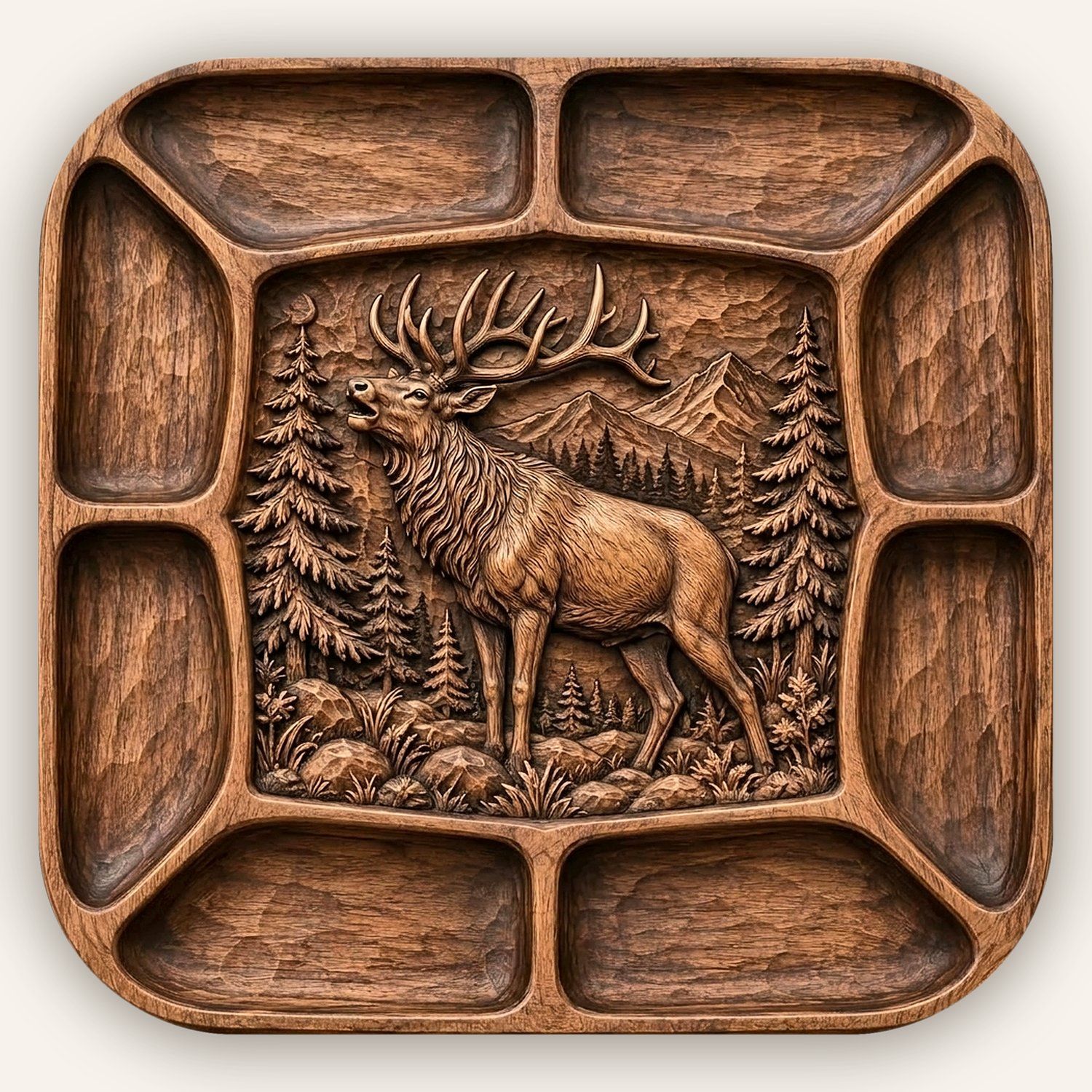 Elk Bugling Forest Relief CNC Platter Relief STL bas-relief STL design