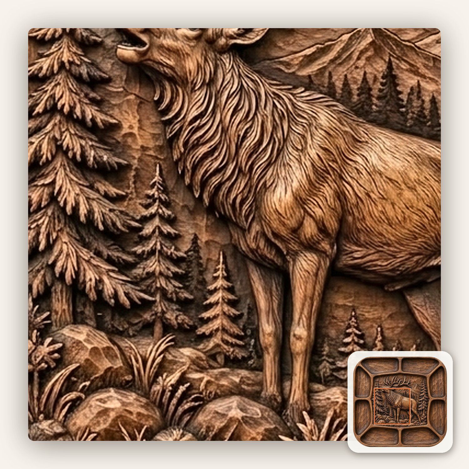 Elk Bugling Forest Relief CNC Platter Relief STL bas-relief STL — view 10
