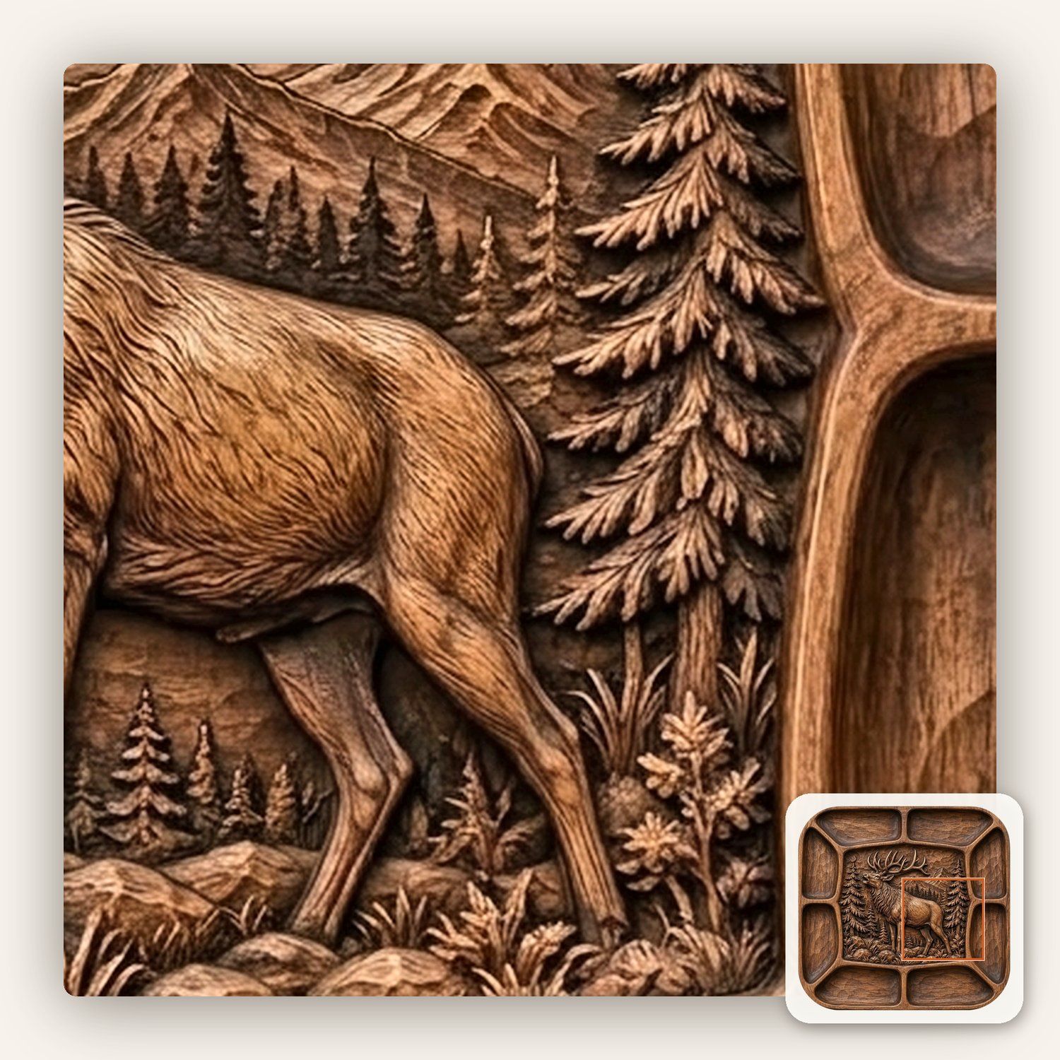 Elk Bugling Forest Relief CNC Platter Relief STL bas-relief STL — view 11