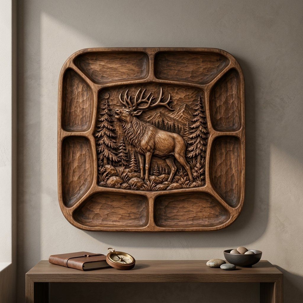 Elk Bugling Forest Relief CNC Platter Relief STL bas-relief STL — view 14