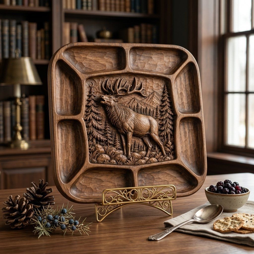Elk Bugling Forest Relief CNC Platter Relief STL bas-relief STL — view 15
