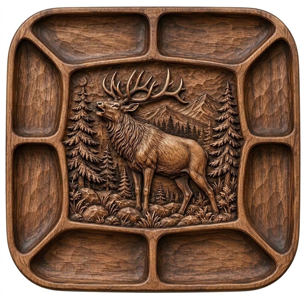 Elk Bugling Forest Relief CNC Platter Relief STL bas-relief STL — view 2