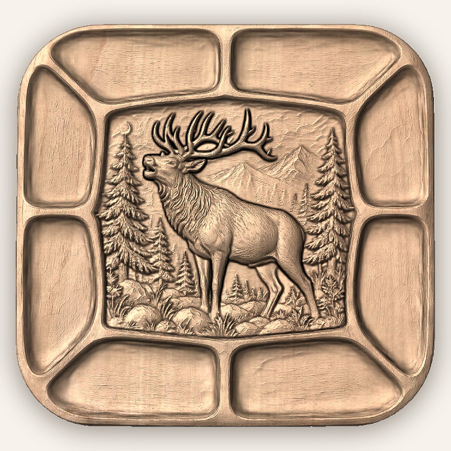 Elk Bugling Forest Relief CNC Platter Relief STL bas-relief STL — view 3