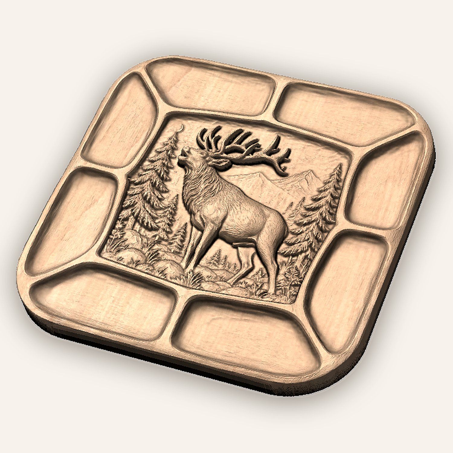 Elk Bugling Forest Relief CNC Platter Relief STL bas-relief STL — view 4