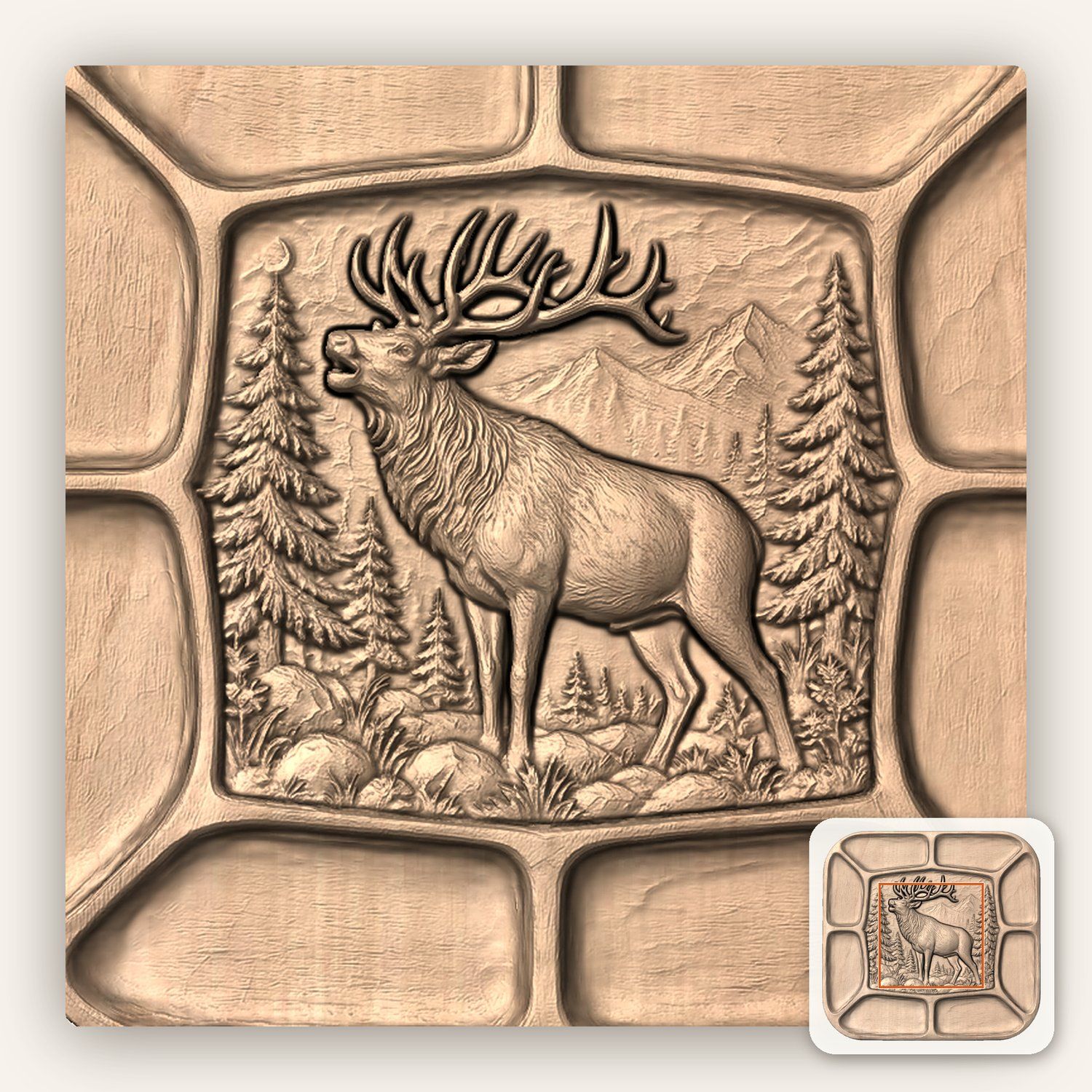Elk Bugling Forest Relief CNC Platter Relief STL bas-relief STL — view 5