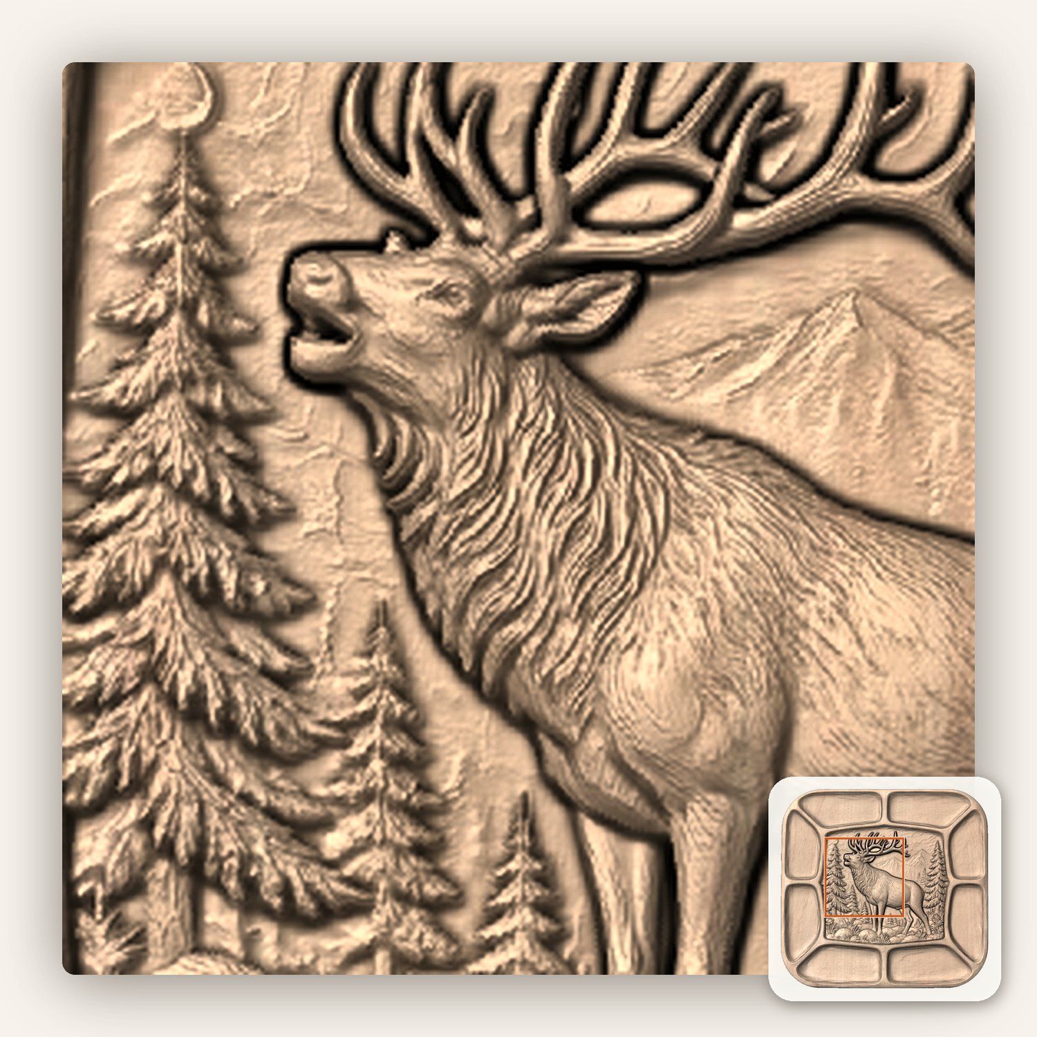 Elk Bugling Forest Relief CNC Platter Relief STL bas-relief STL — view 6