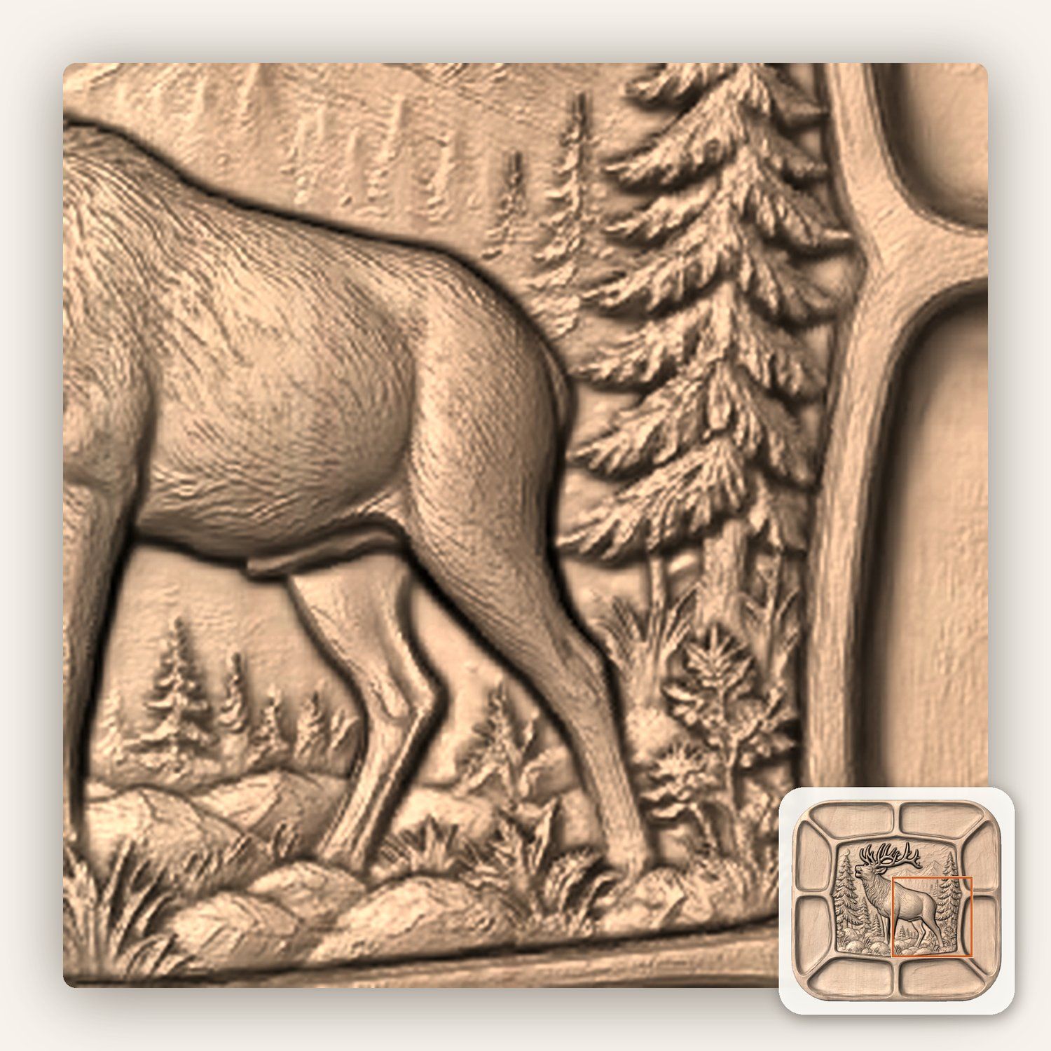 Elk Bugling Forest Relief CNC Platter Relief STL bas-relief STL — view 7