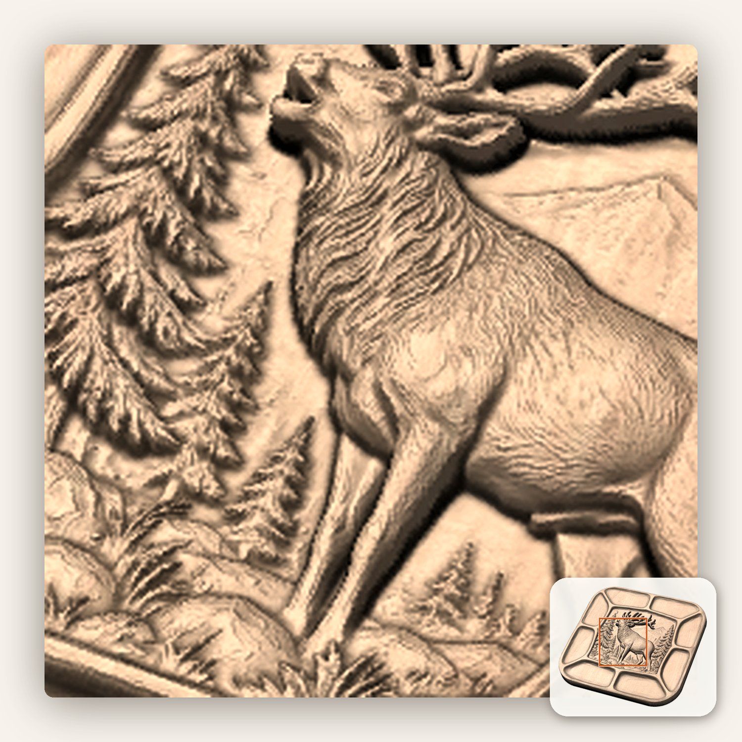 Elk Bugling Forest Relief CNC Platter Relief STL bas-relief STL — view 8