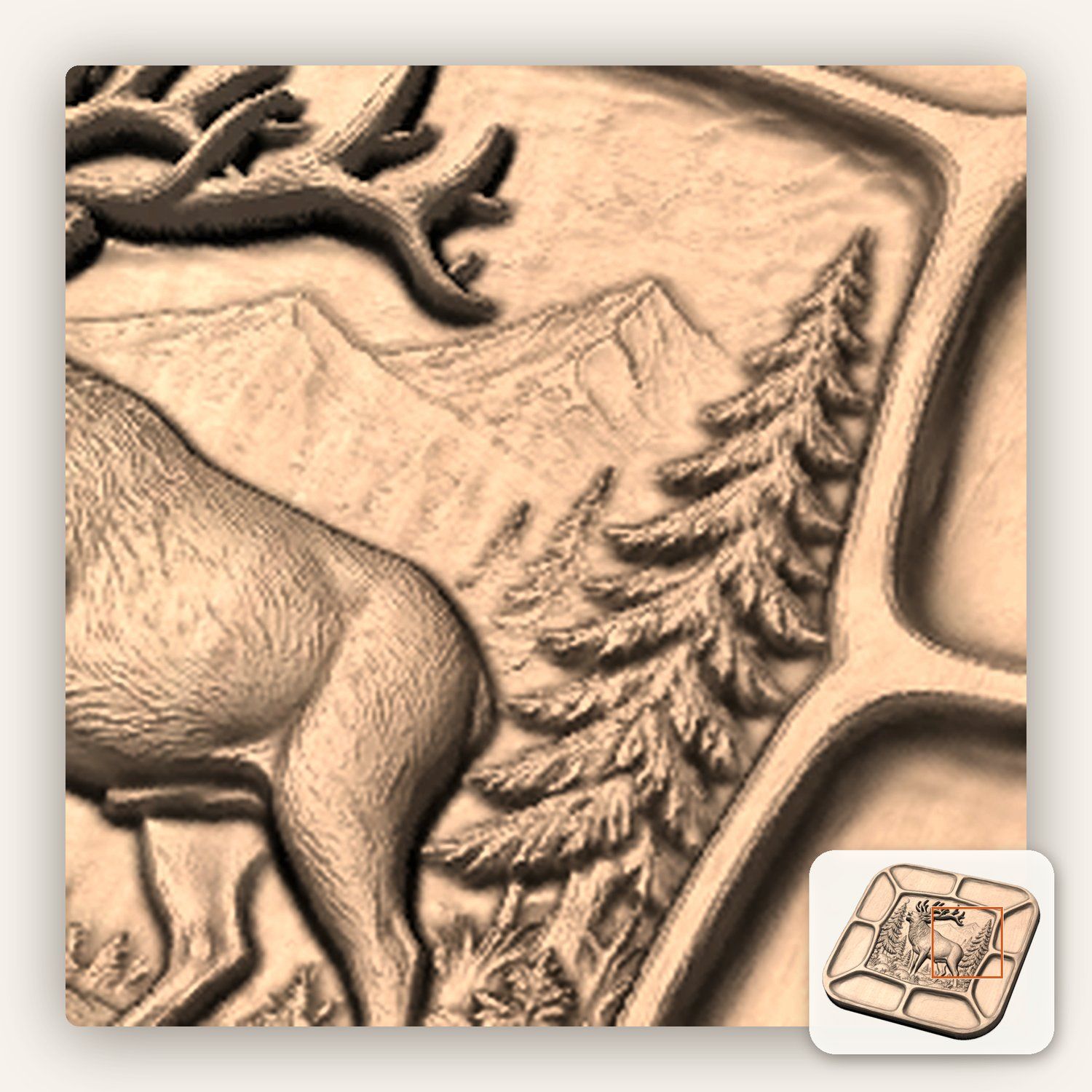 Elk Bugling Forest Relief CNC Platter Relief STL bas-relief STL — view 9