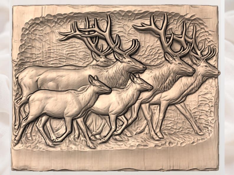Elk Herd on the Move Bas-Relief STL for CNC Carving bas-relief STL — view 2