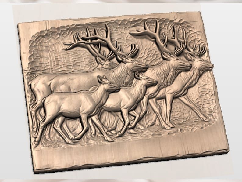 Elk Herd on the Move Bas-Relief STL for CNC Carving bas-relief STL — view 3