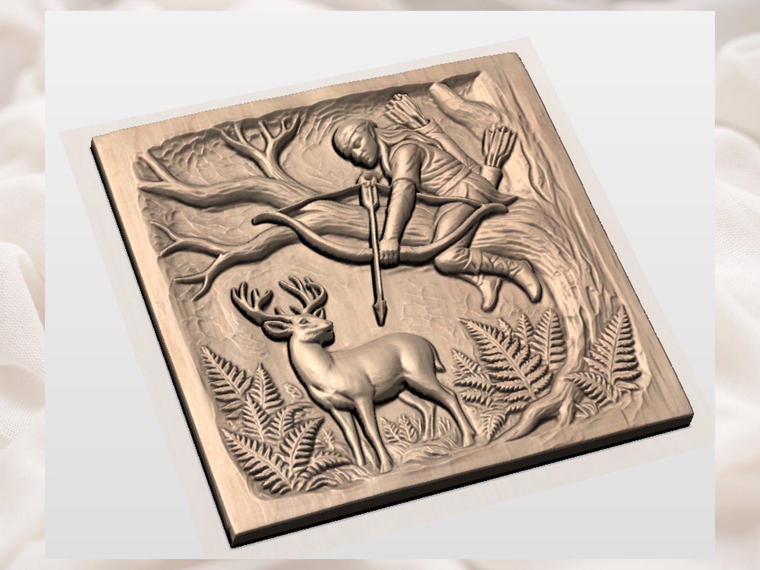Elven Archer Hunting Deer Wall Art Panel bas-relief STL — view 4
