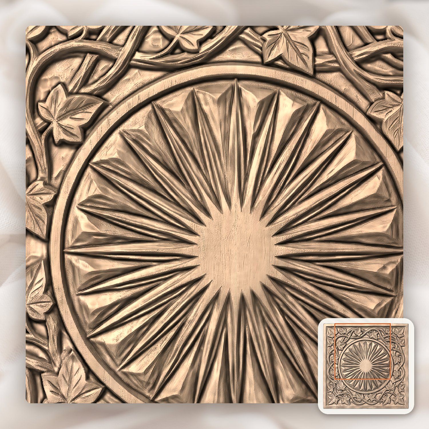 Elven Sun Shield Ivy Vines CNC Relief STL bas-relief STL — view 9