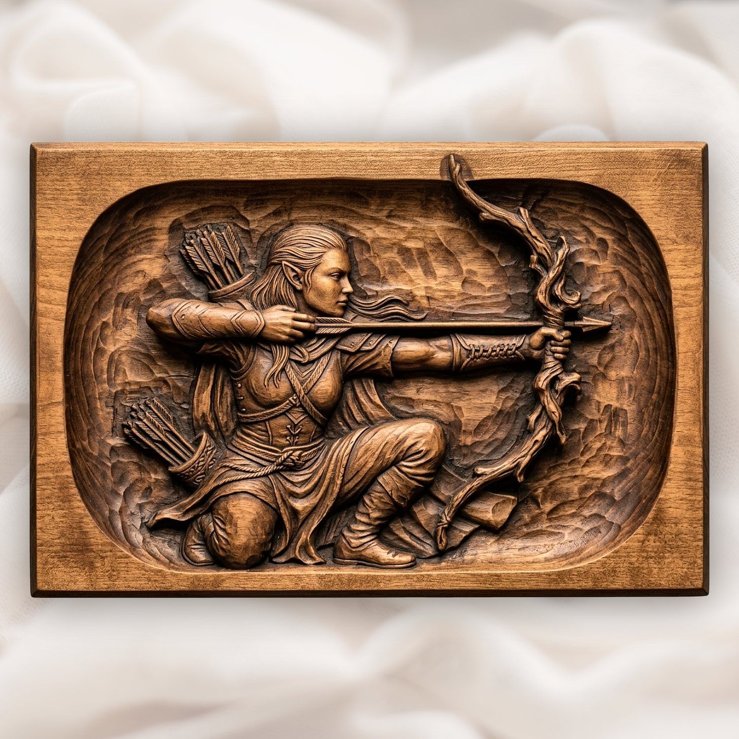 Elven Warrior Archer Wood Carving CNC Relief STL bas-relief STL design