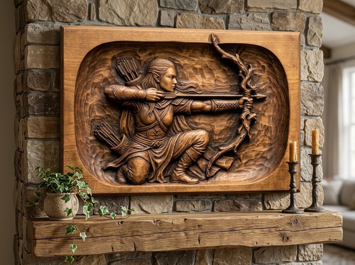 Elven Warrior Archer Wood Carving CNC Relief STL bas-relief STL — view 14