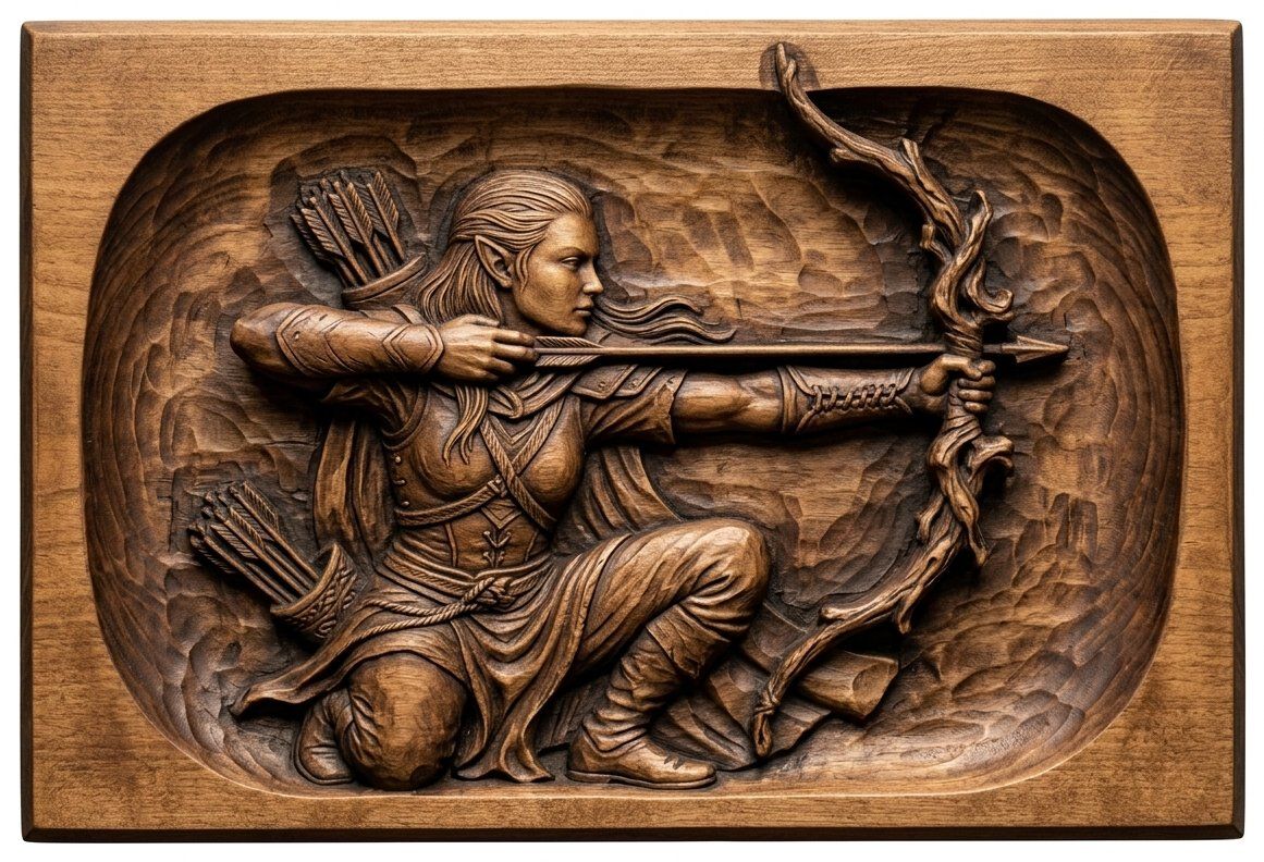 Elven Warrior Archer Wood Carving CNC Relief STL bas-relief STL — view 4