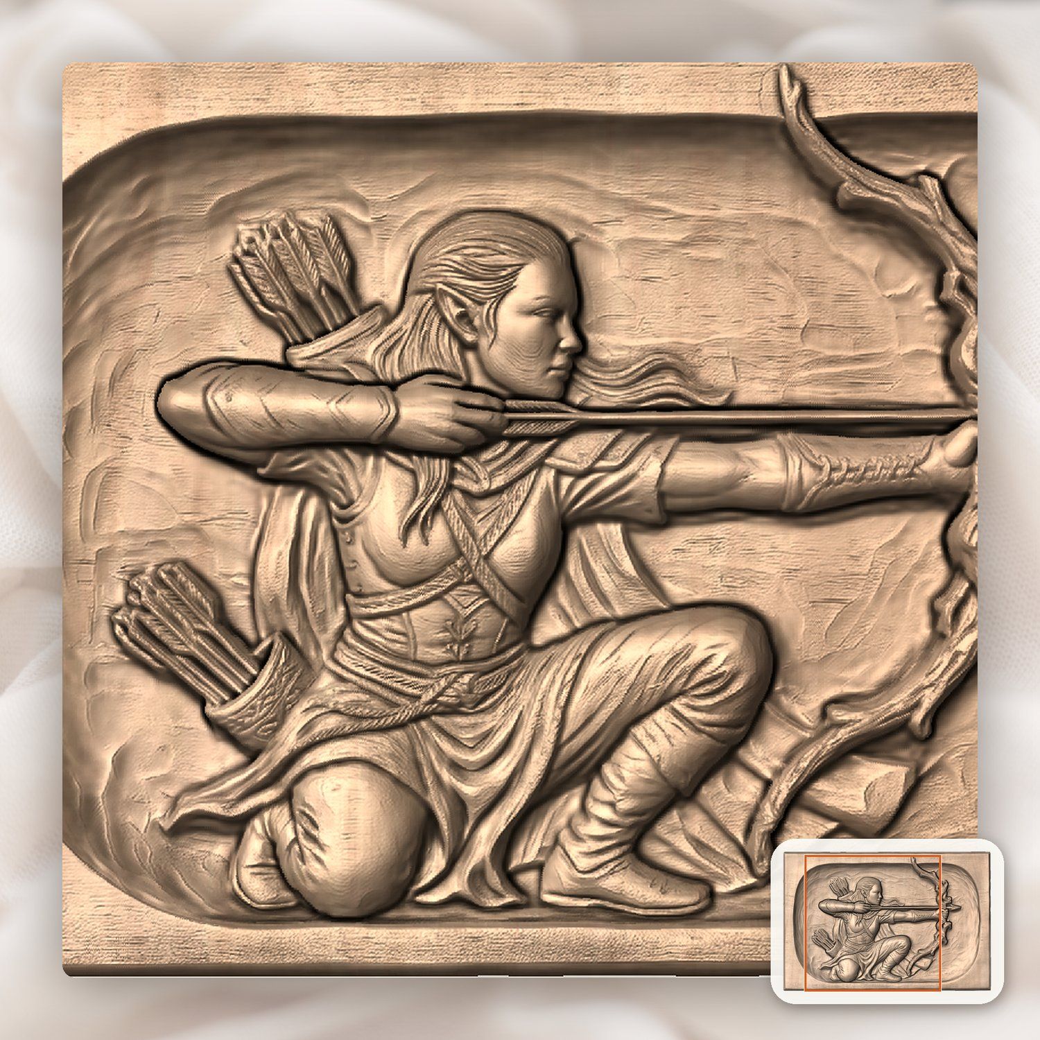 Elven Warrior Archer Wood Carving CNC Relief STL bas-relief STL — view 7