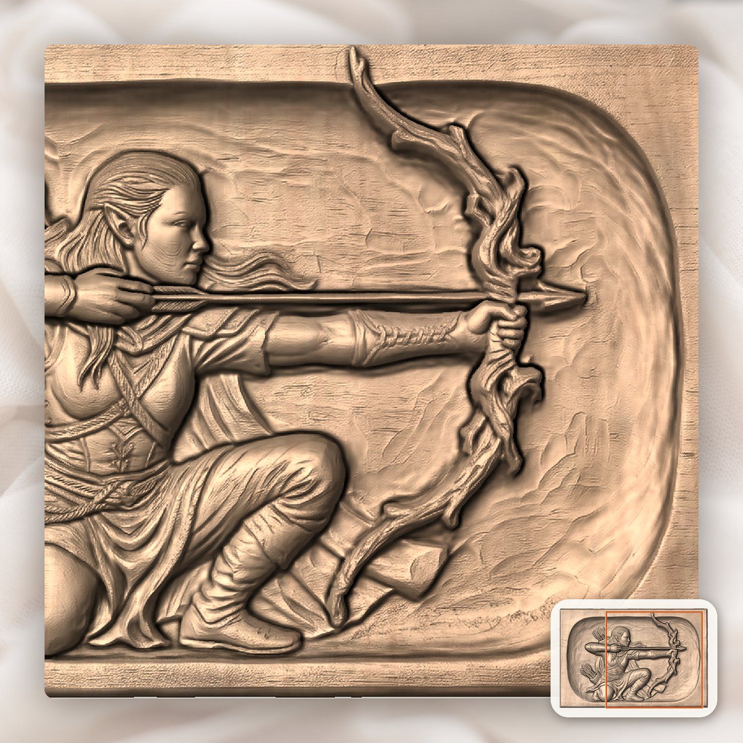 Elven Warrior Archer Wood Carving CNC Relief STL bas-relief STL — view 8