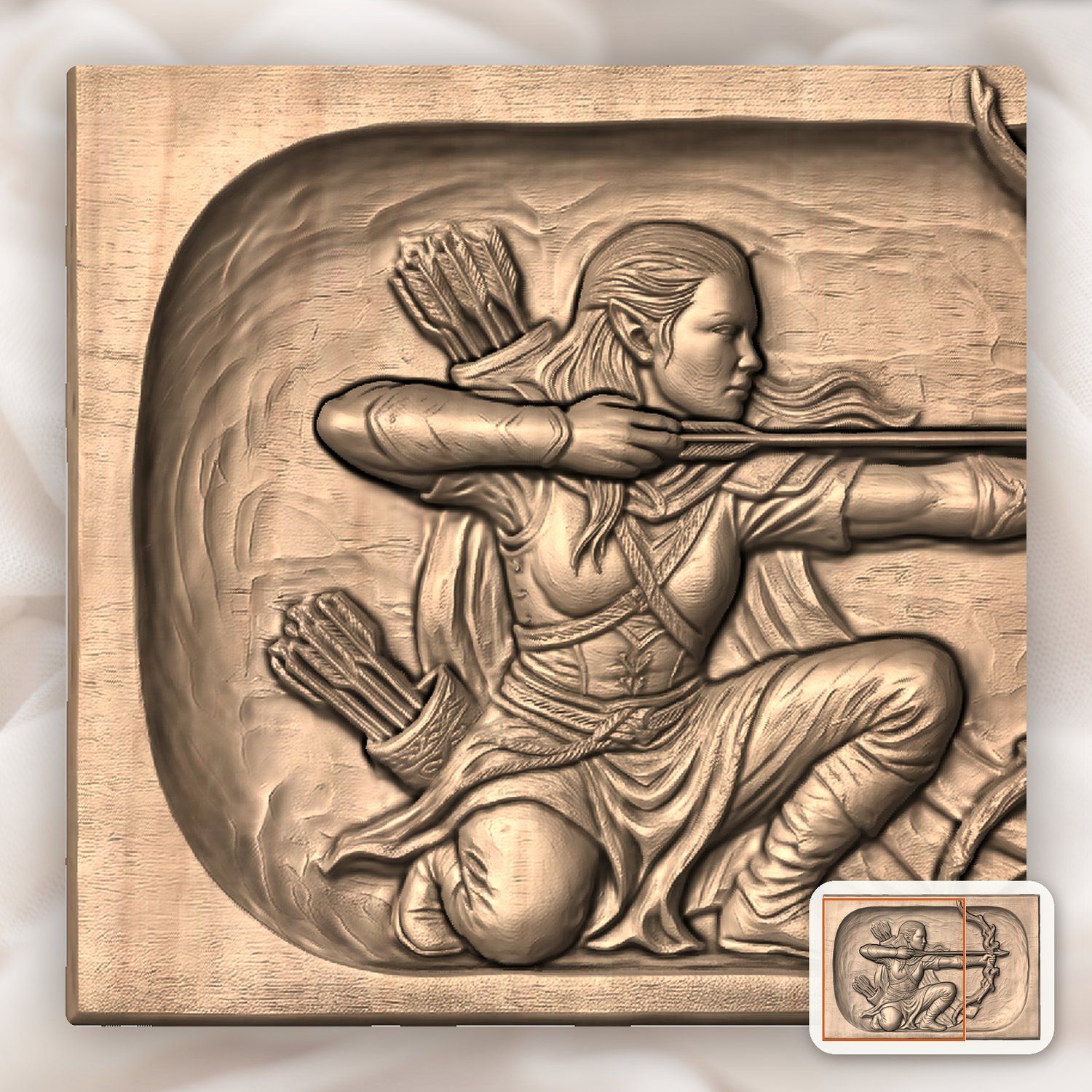 Elven Warrior Archer Wood Carving CNC Relief STL bas-relief STL — view 9