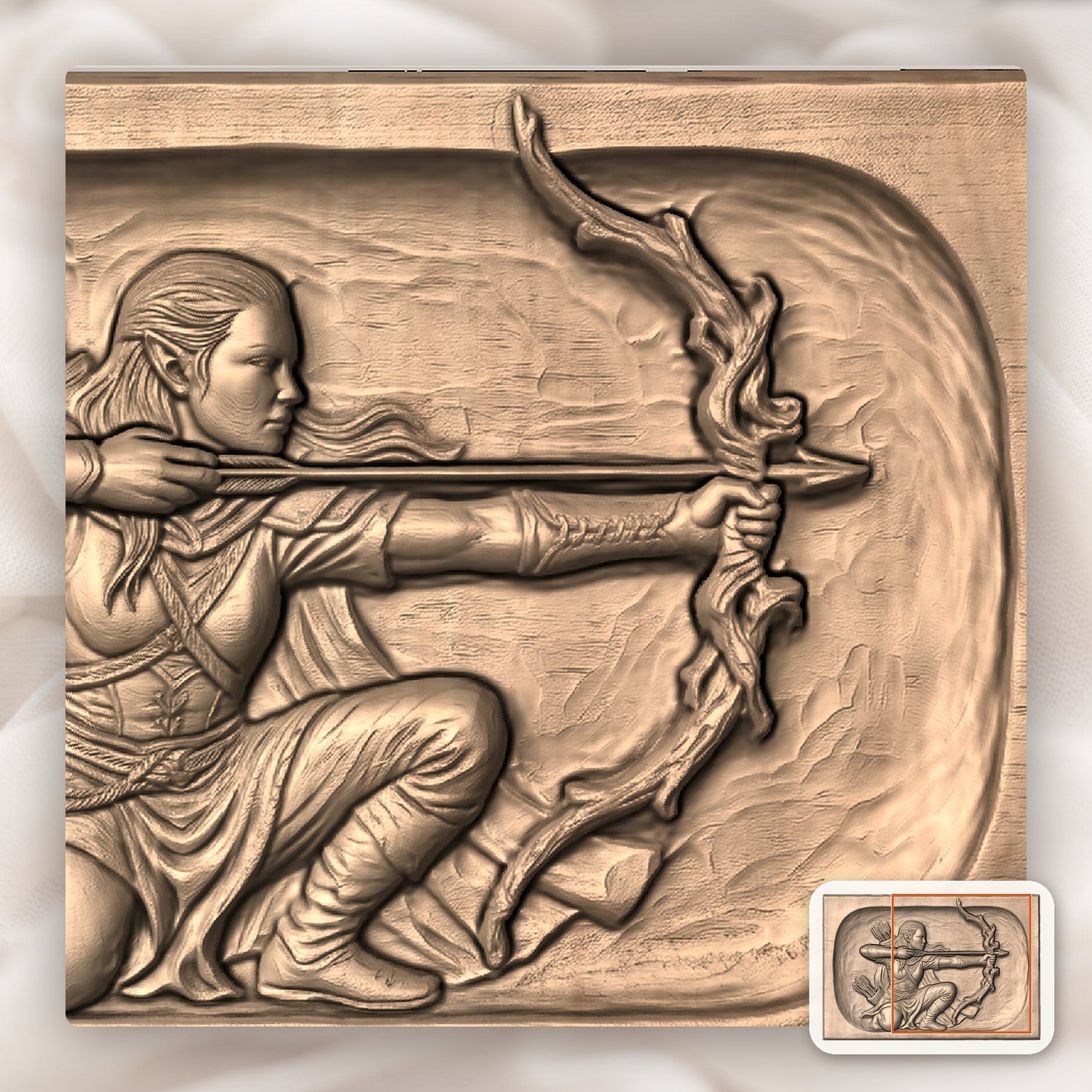Elven Warrior Archer Wood Carving CNC Relief STL bas-relief STL — view 10