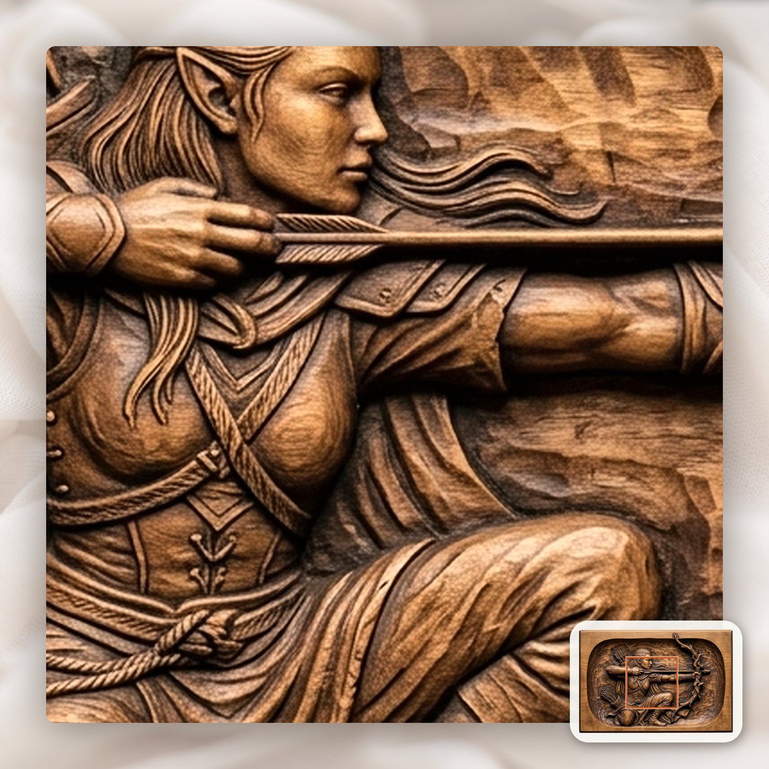 Elven Warrior Archer Wood Carving CNC Relief STL bas-relief STL — view 11