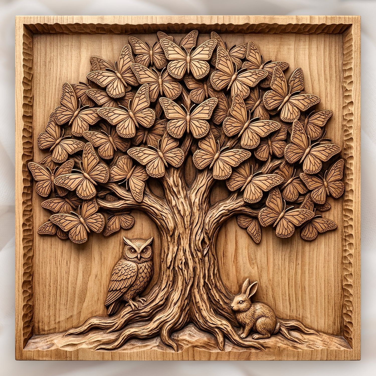 Enchanted Butterfly Tree Wildlife Scene CNC Relief STL bas-relief STL design