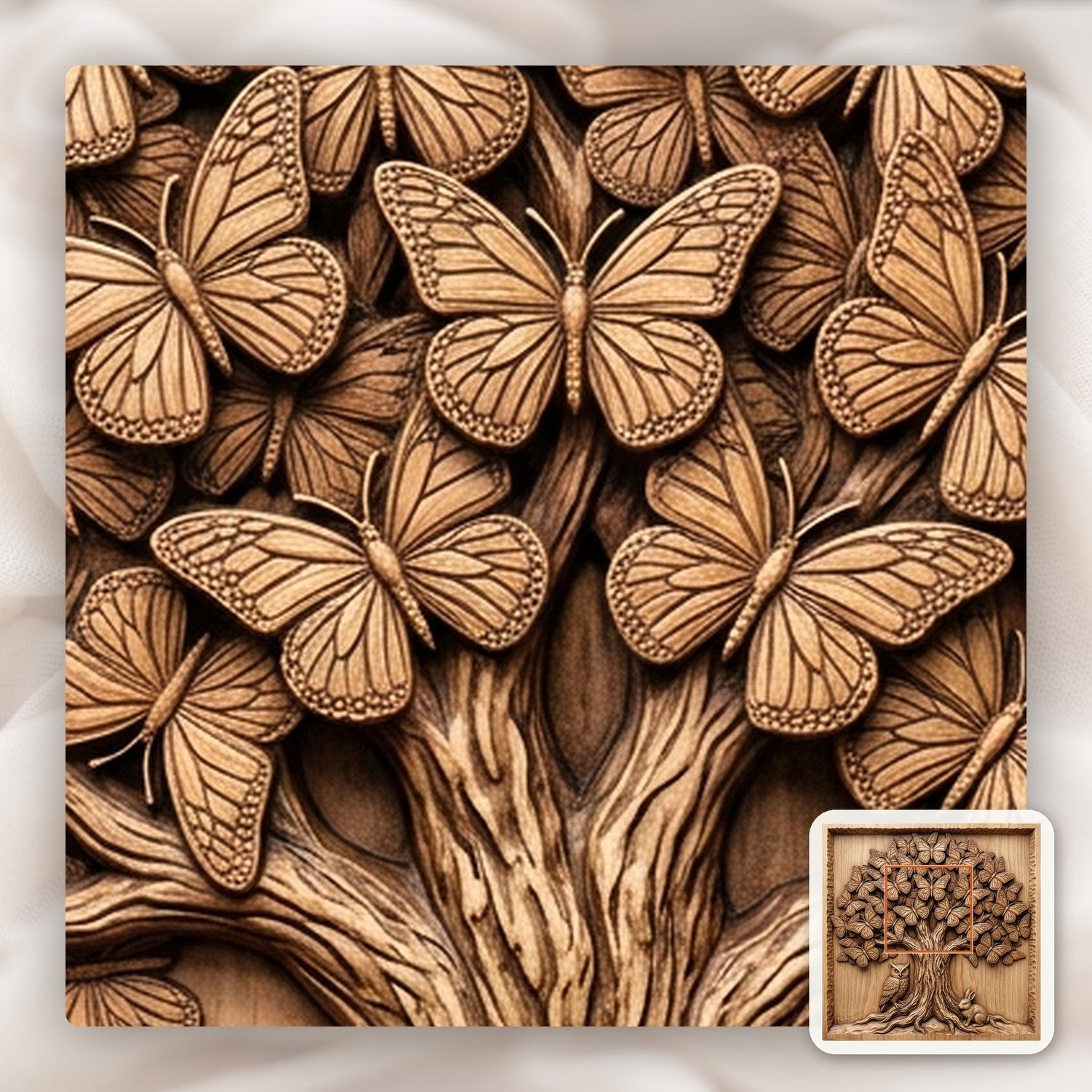 Enchanted Butterfly Tree Wildlife Scene CNC Relief STL bas-relief STL — view 10