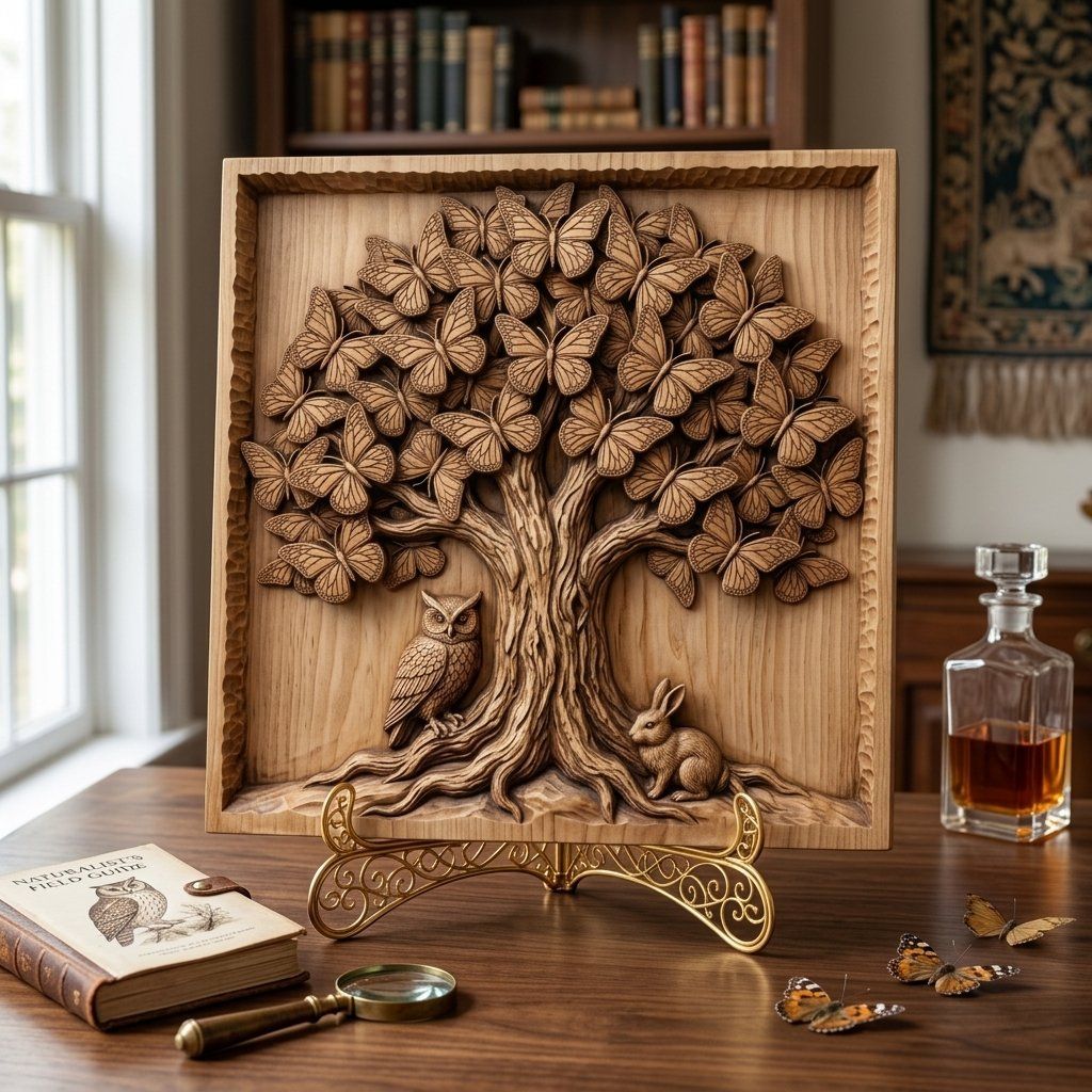 Enchanted Butterfly Tree Wildlife Scene CNC Relief STL bas-relief STL — view 14