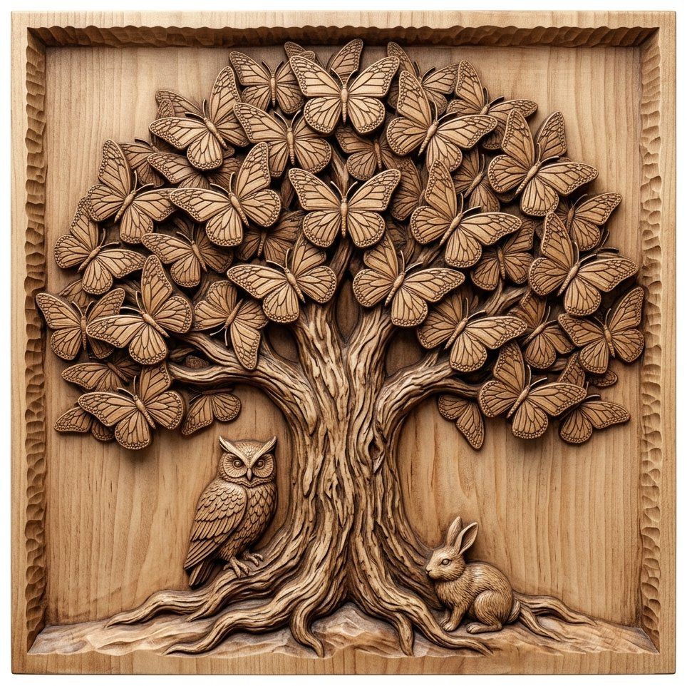 Enchanted Butterfly Tree Wildlife Scene CNC Relief STL bas-relief STL — view 2