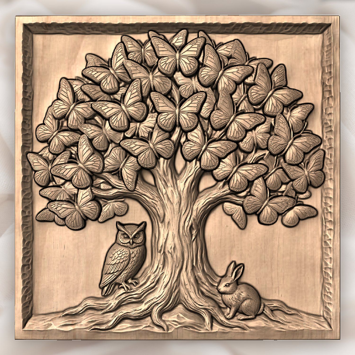 Enchanted Butterfly Tree Wildlife Scene CNC Relief STL bas-relief STL — view 3