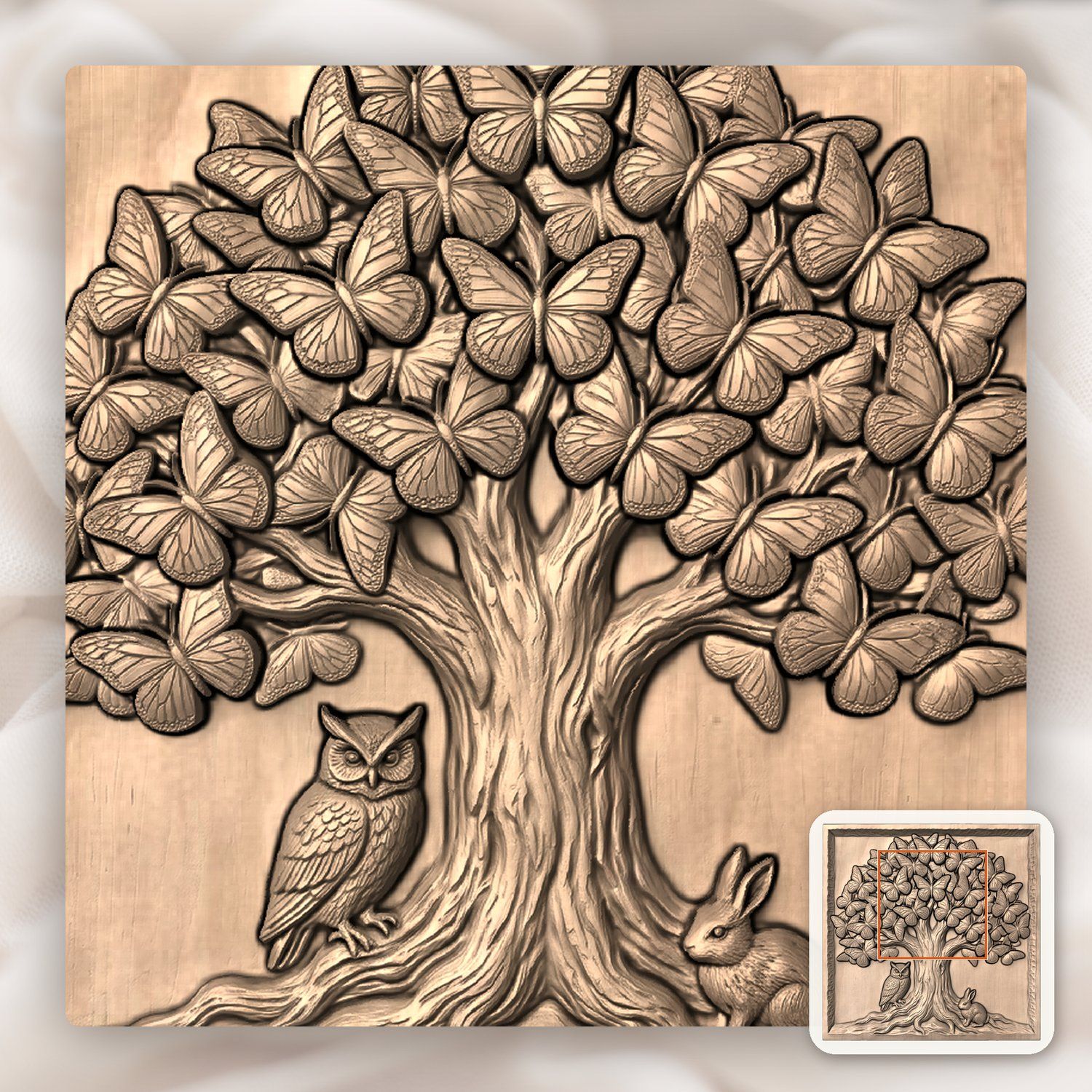 Enchanted Butterfly Tree Wildlife Scene CNC Relief STL bas-relief STL — view 5