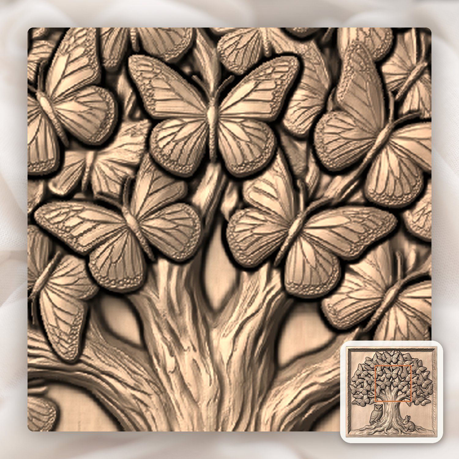 Enchanted Butterfly Tree Wildlife Scene CNC Relief STL bas-relief STL — view 6