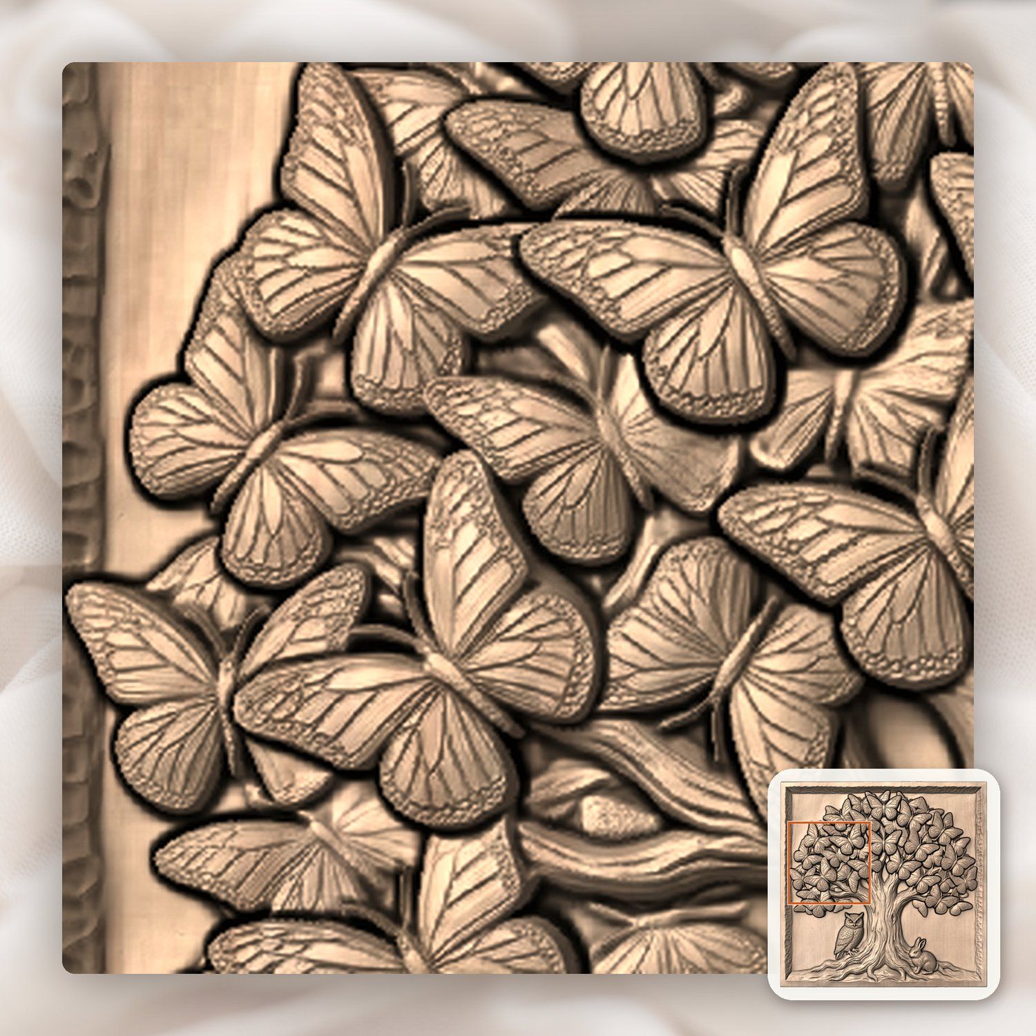 Enchanted Butterfly Tree Wildlife Scene CNC Relief STL bas-relief STL — view 7