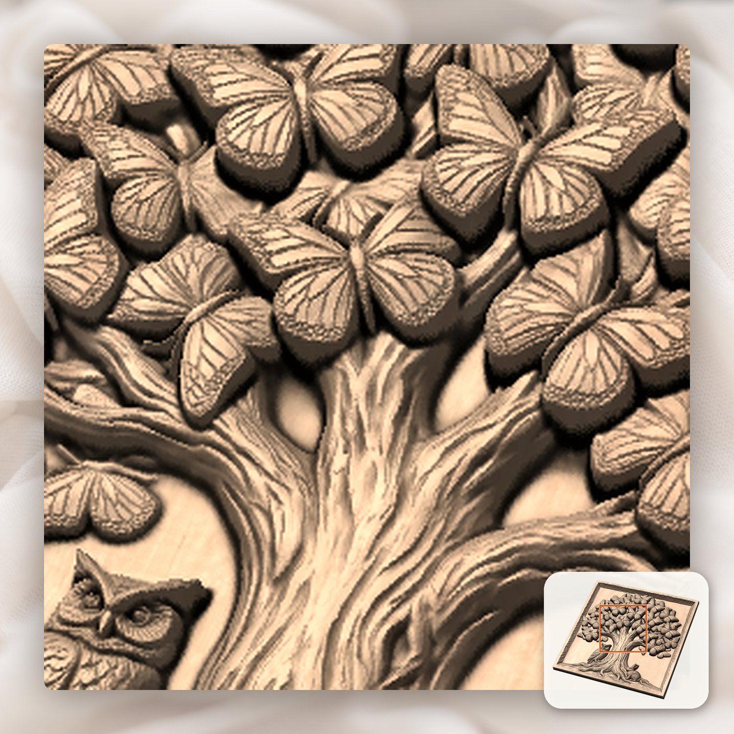 Enchanted Butterfly Tree Wildlife Scene CNC Relief STL bas-relief STL — view 8
