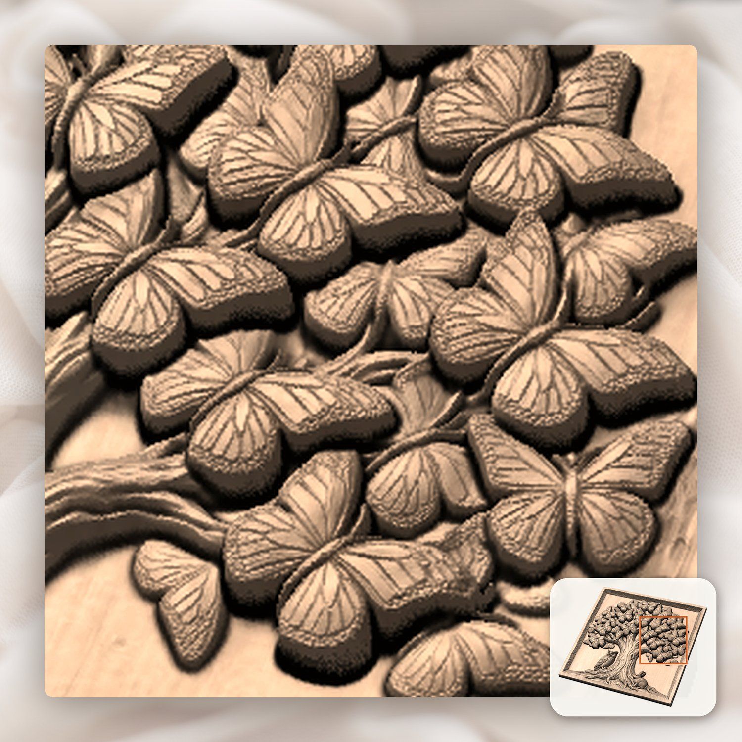 Enchanted Butterfly Tree Wildlife Scene CNC Relief STL bas-relief STL — view 9