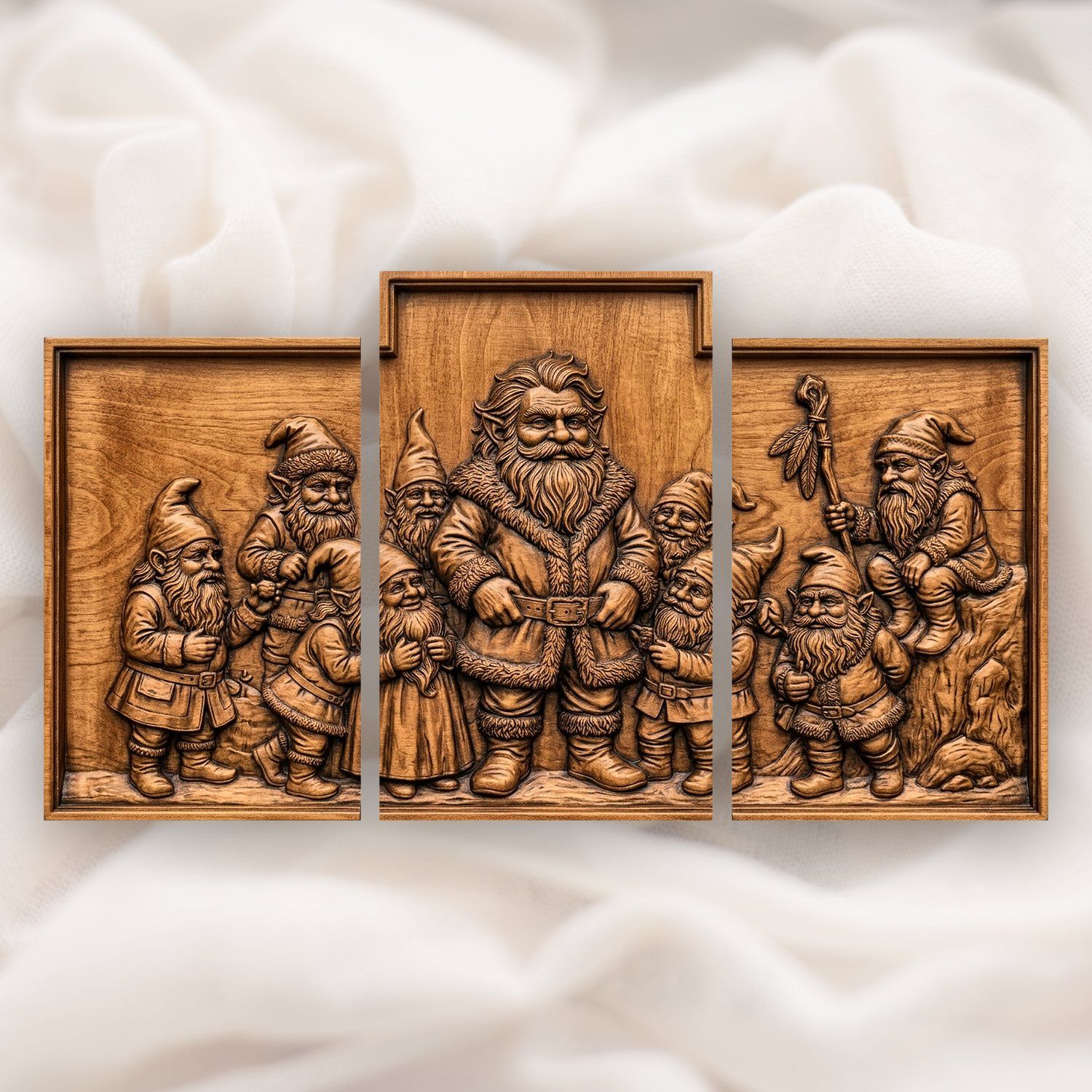 Enchanted Forest Gnomes Decor Panels 3 Stepped Vertical CNC Relief STL bas-relief STL design