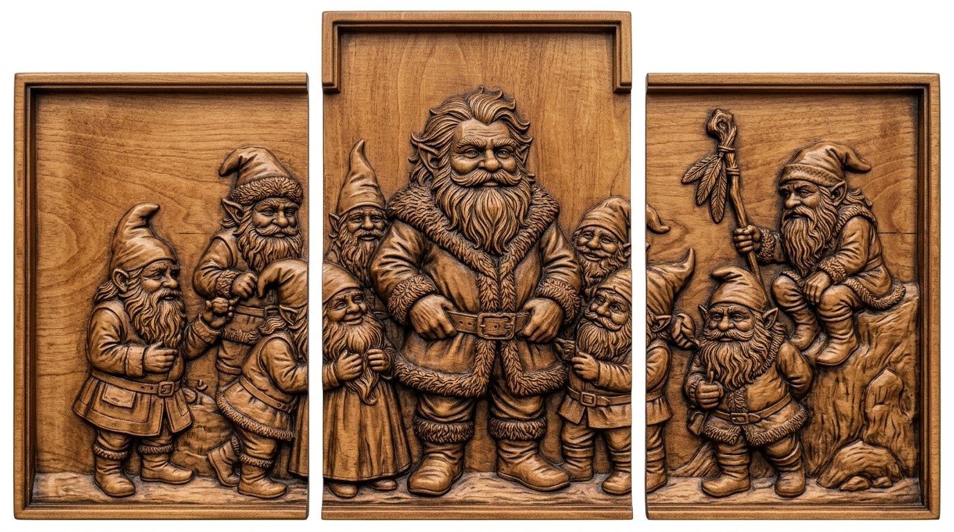 Enchanted Forest Gnomes Decor Panels 3 Stepped Vertical CNC Relief STL bas-relief STL — view 10
